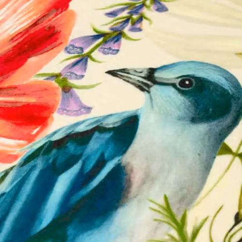 Wylder Nectar Garden Bluebird Velvet Cushion, Blue and Multicolour, W/D/H: 43 x 43 x 43 cm – 4
