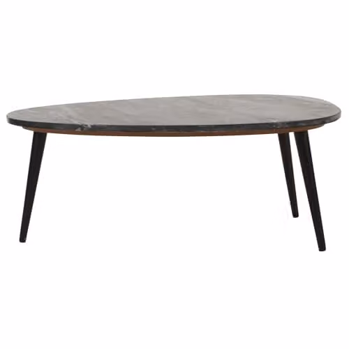 Indian Hub Opal Rectangular Coffee Table with Black Marble Top and Metal Legs, W: 90 cm, D: 60 cm, H: 35 cm – 1