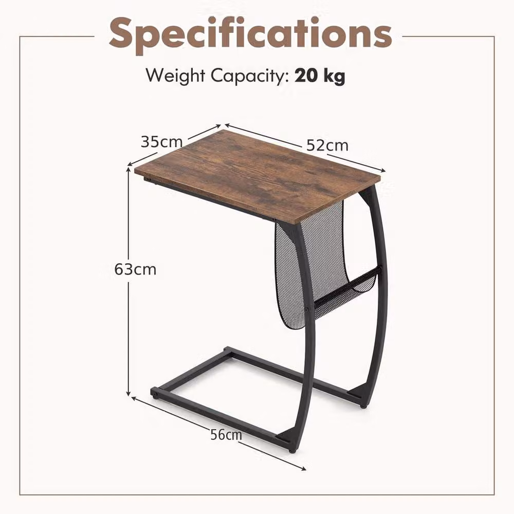 KORVIXA Modern Compact Sofa Side Table with Mesh Bag in Brown – 2