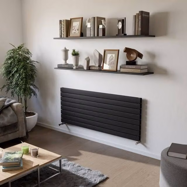 Bathroom Kingdom Mars Black Double Flat Panel Horizontal Radiator W: 59.5 cm, H: 150 cm – 1