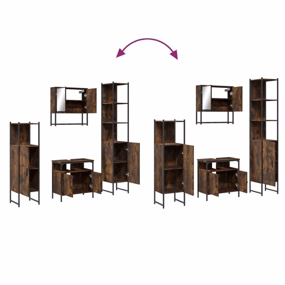 Berkfield Home 4 Piece Industrial Bathroom Furniture Set in Smoked Oak Brown – 3