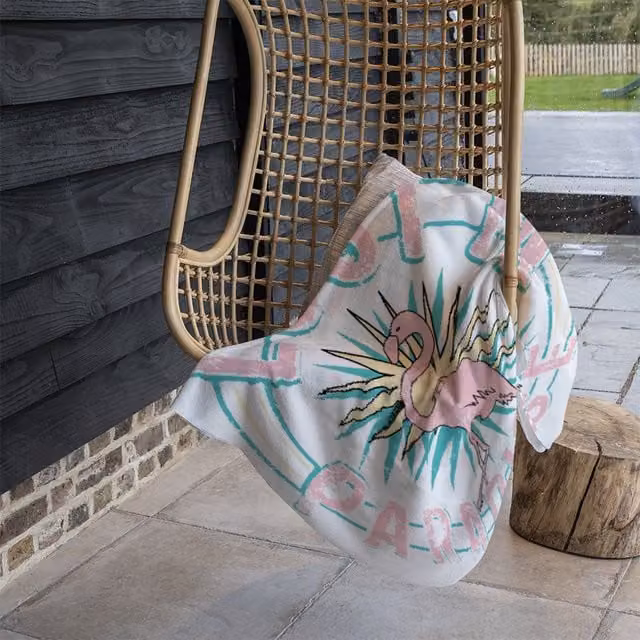 Benjamin Tate Design Lost In Paradise Floral Fleece Blanket in Blue, Beige and Multicolour, W/D/H: 120 x 150 cm