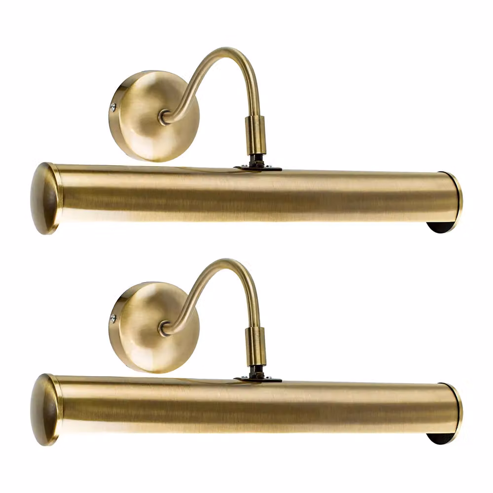 ValueLights Gemini Pair of Adjustable Antique Brass Indoor Wall Picture Lights in Gold – 1