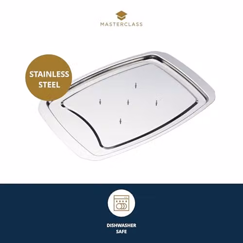 MasterClass Stainless Steel Spiked Carving Tray, Silver, W: 38 cm, D: 26.5 cm – 2