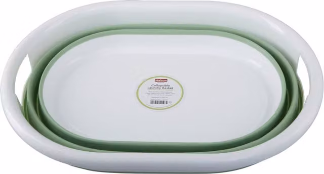 Orsina Oval Collapsible Laundry Basket in Green and White with Side Handles
