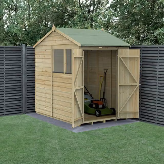 Beckwood Forest Reverse Apex Wood Shed in Green and Brown with Base and Lock