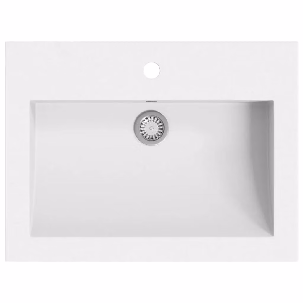 Berkfield Home White Granite Composite Rectangular Basin with Overflow W/D/H: 60 x 45 x 12 cm – 2
