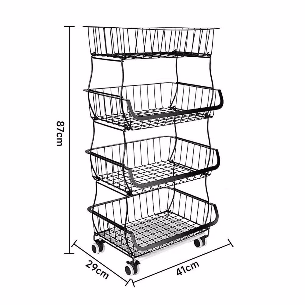 FORGEVIO 4 Tier Black Metal Fruit Trolley Basket Rack with Castors – 2