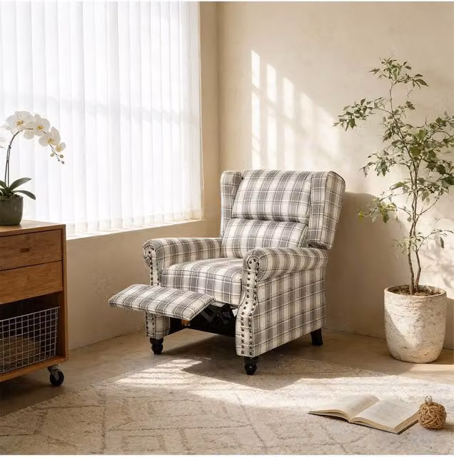 Living and Home Elegant Wingback Recliner Armchair in Grey Fabric