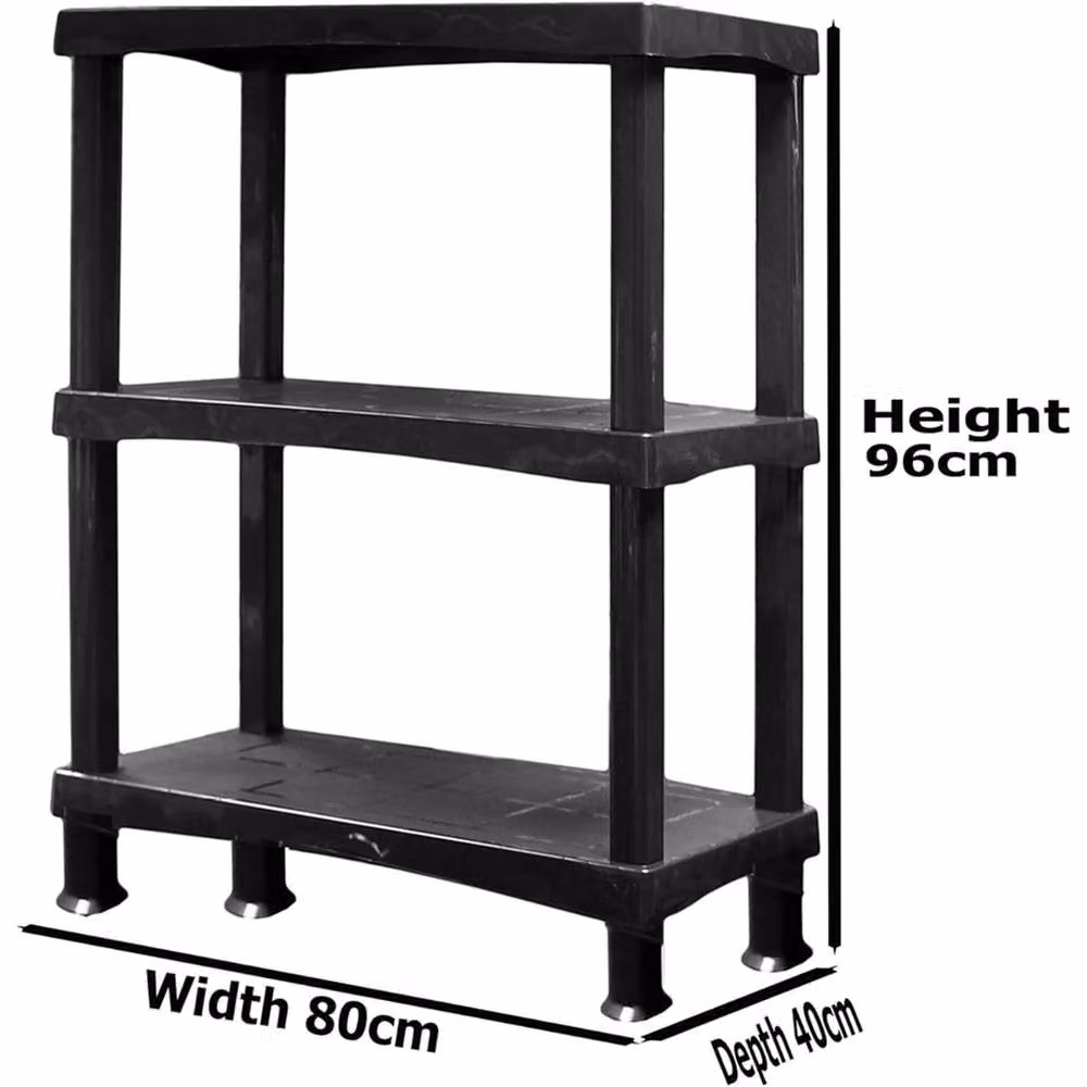 Nordara 3 Tier Plastic Shelving Unit Storage Organiser in Black – 2