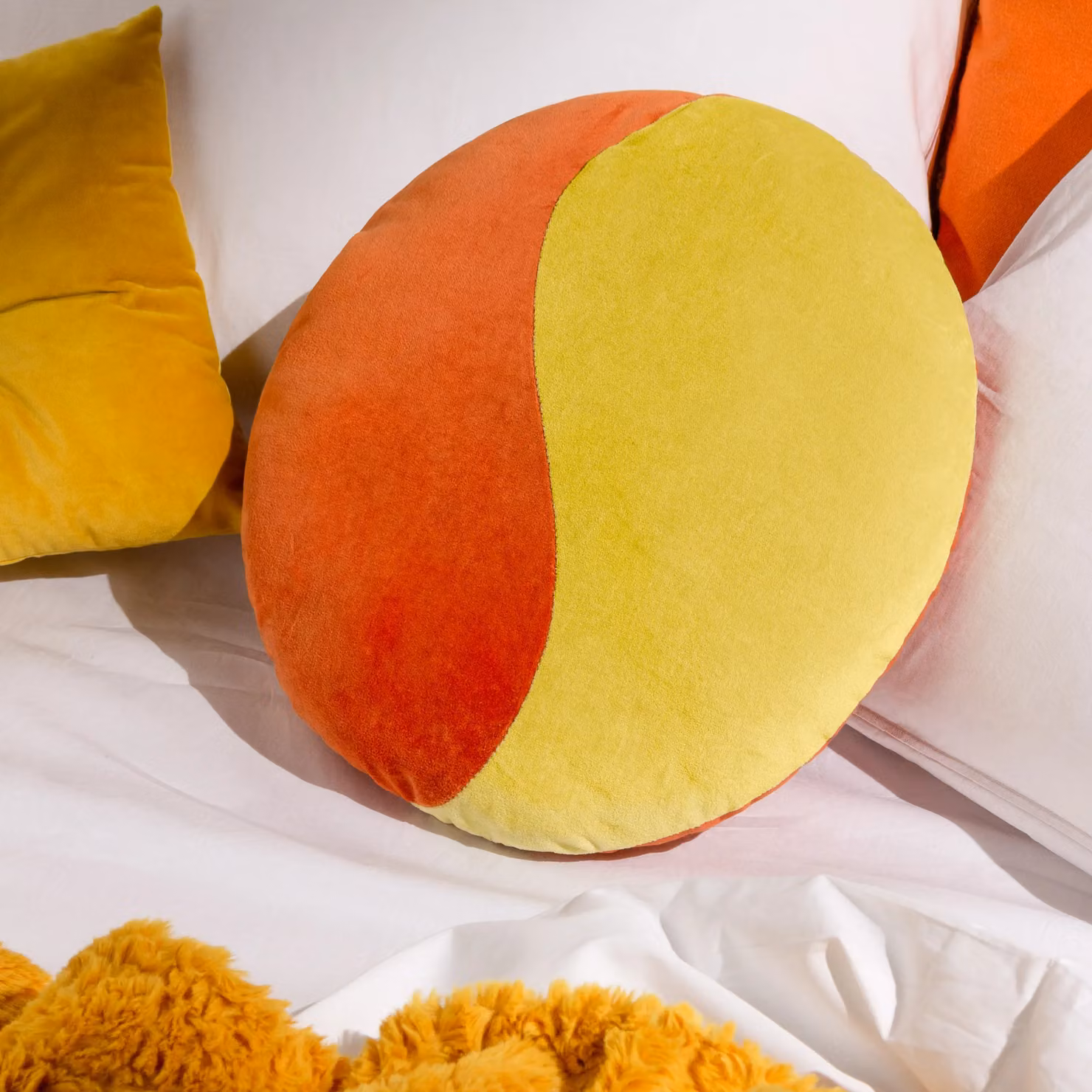 Heya Home Unity Round Cotton Velvet Ready Filled Cushion in Orange and Yellow, W/D/H: 40 x 40 x 40 cm – 2
