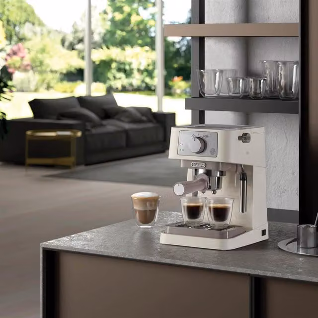 DeLonghi Stilosa Manual Espresso Coffee Machine in Beige with Stainless Steel Accents – 1