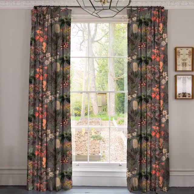 Linda Barker Grandi Floral Velvet Made To Measure Curtains in Silver Lavender