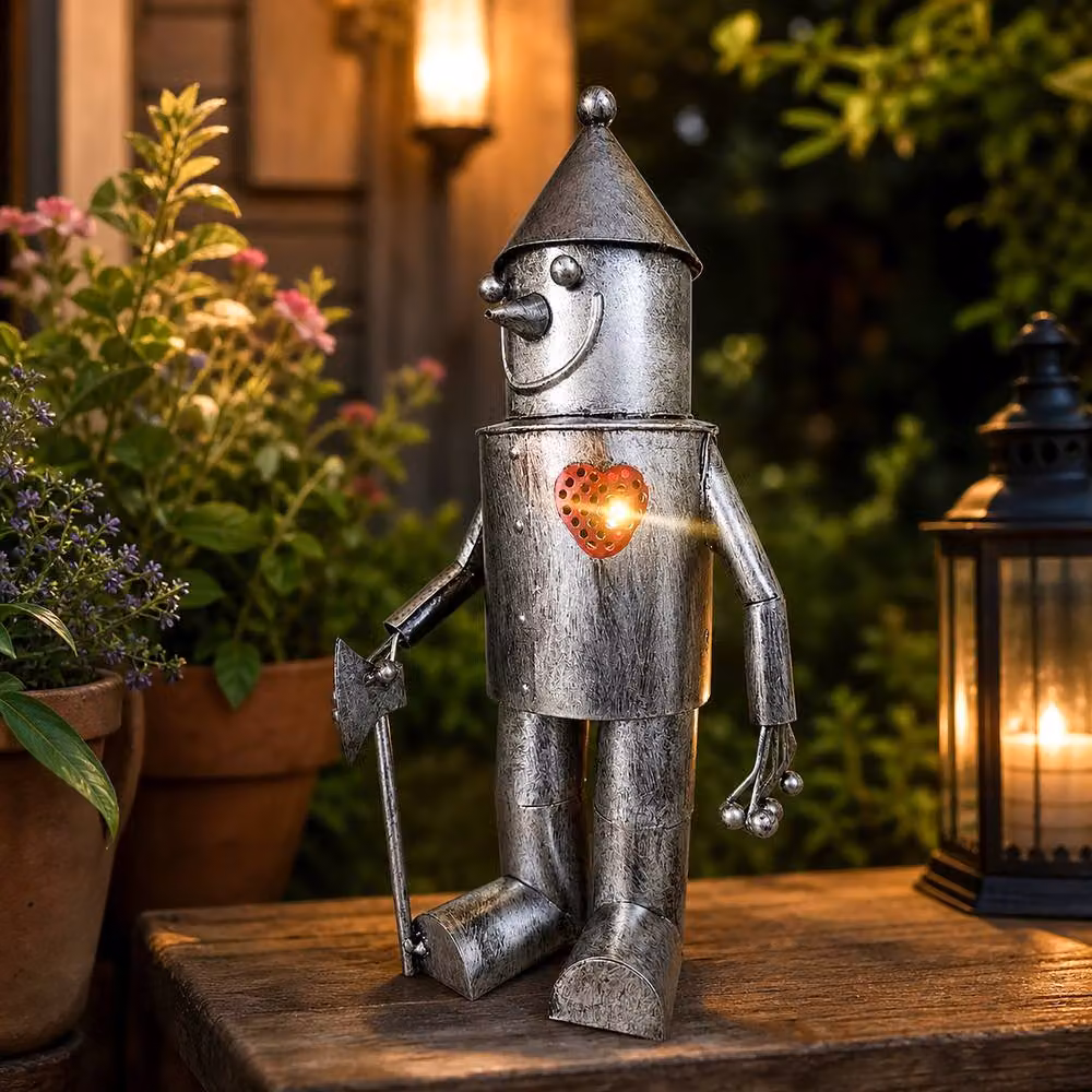 Marco Paul Solar Tin Man Garden Ornament with LED Heart in Metallic Silver – 3