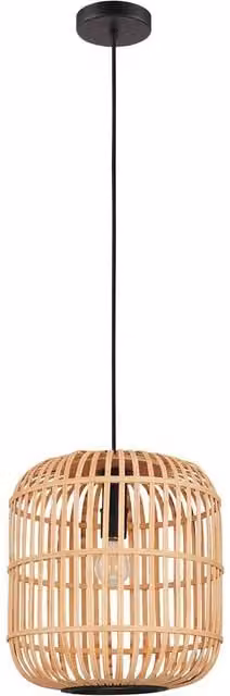 Eglo Bordesley Black Steel and Bamboo Pendant Light – 1