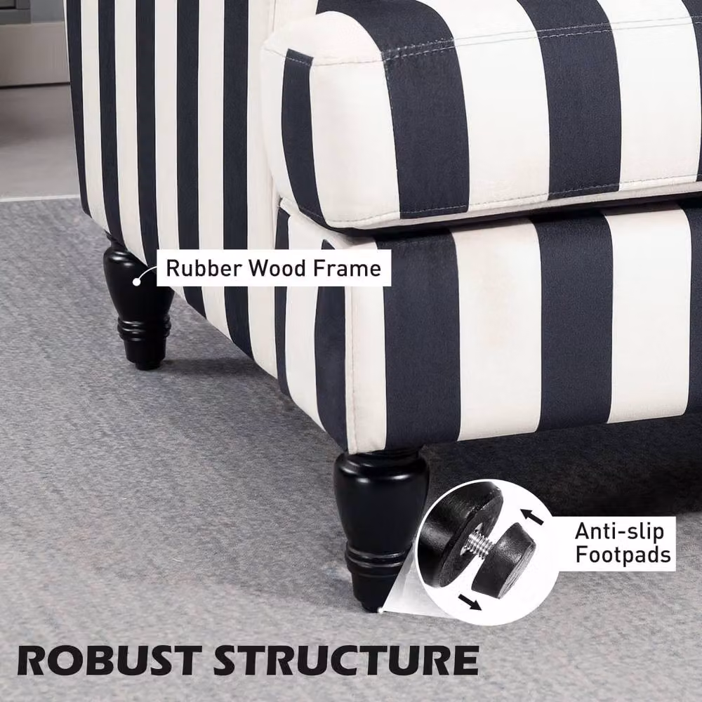 Wyld Haus Yosefi Black and White Striped Velvet Cuddle Chair with Armrests – 4