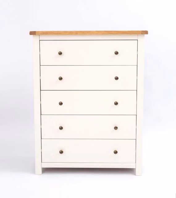 Cabinet Bits Maggiori 5 Drawer Chest of Drawers in White Pine with Brass Knobs