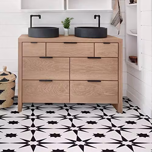 FloorPops WallPops FP2948 Altair Self-Adhesive Peel & Stick Floor Tiles, Black, W: 30.48 cm, D: 30.48 cm, H: 0.15 cm – 4