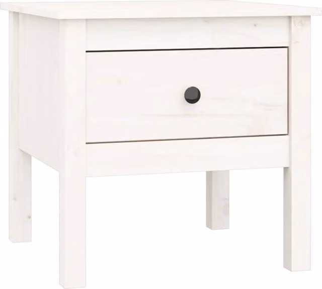 Berkfield Home Set of 2 White Solid Wood Pine Side Tables, W/D/H: 50 x 50 x 49 cm