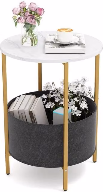 Kelvenix Round 2-Tier Metal Side Table in White