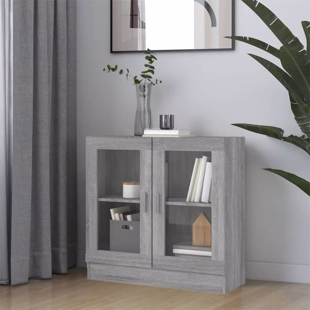 Berkfield Home Vitrine Cabinet in Grey Sonoma with Glass Doors, W: 82.5 cm, D: 30.5 cm, H: 80 cm – 2