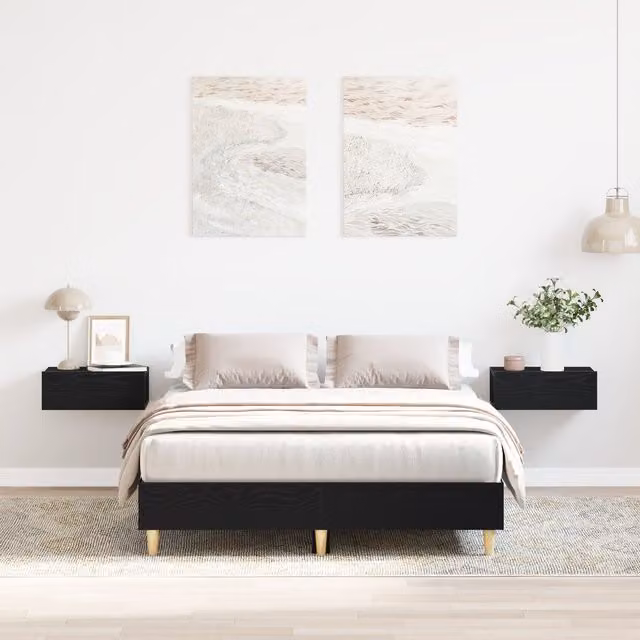 Berkfield Home Modern Bed Frame in Black Oak, W: 135 cm, D: 190 cm