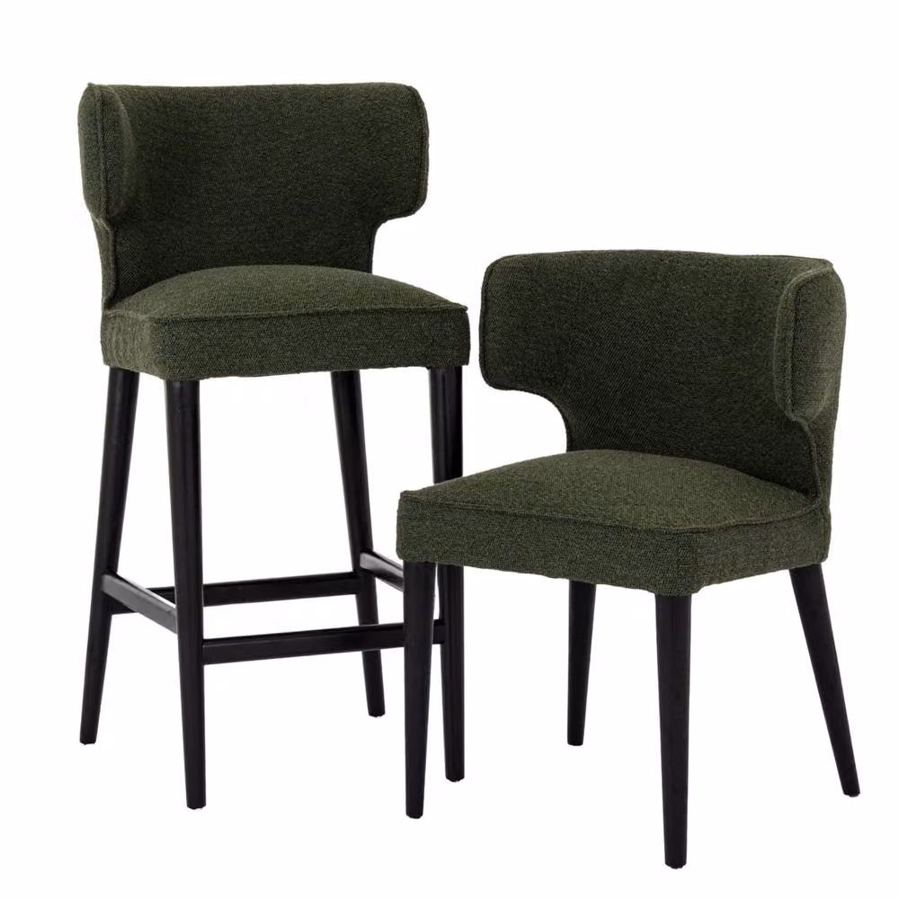 Wyld Haus Mirmande Mid Century Curved Green Fabric Dining Chair with Armrests and Wooden Legs – 4