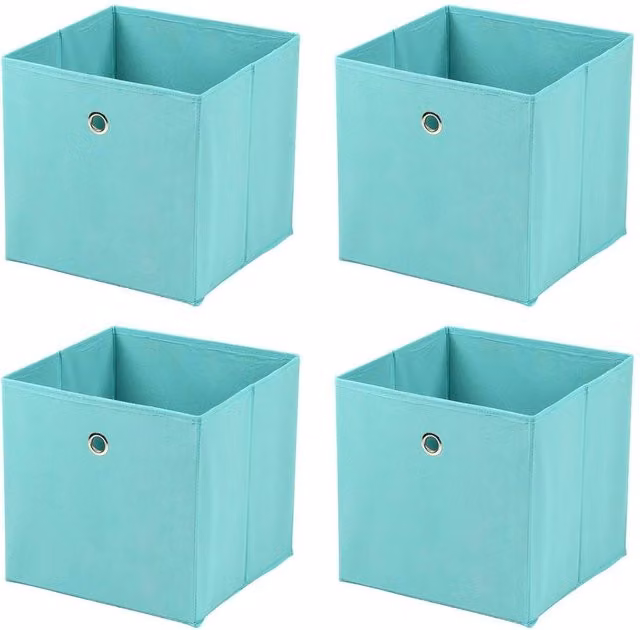 PAWNORA 4 Pack Turquoise Foldable Fabric Canvas Storage Cube Baskets