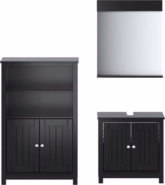 Berkfield Home 3 Piece Black Lacquered Solid Pine Bathroom Furniture Set