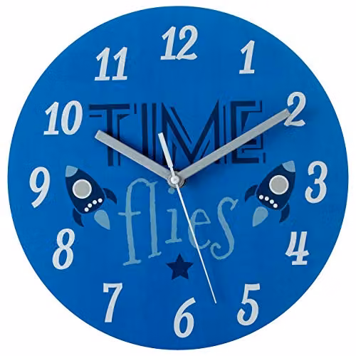 Premier Housewares Time Flies Kids Wall Clock, Blue and White, Diameter: 25 cm