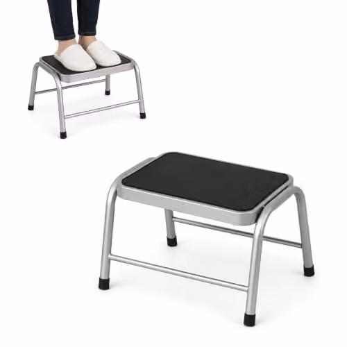 Orsina Silver Rubber Step Stool with Non-Slip Surface, H 43.0 x W 35.0 x D 25.0 cm
