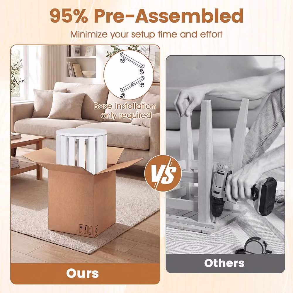 Costway Set of 4 Stackable Wooden Nesting Dining Stools with Rolling Base in White – 4