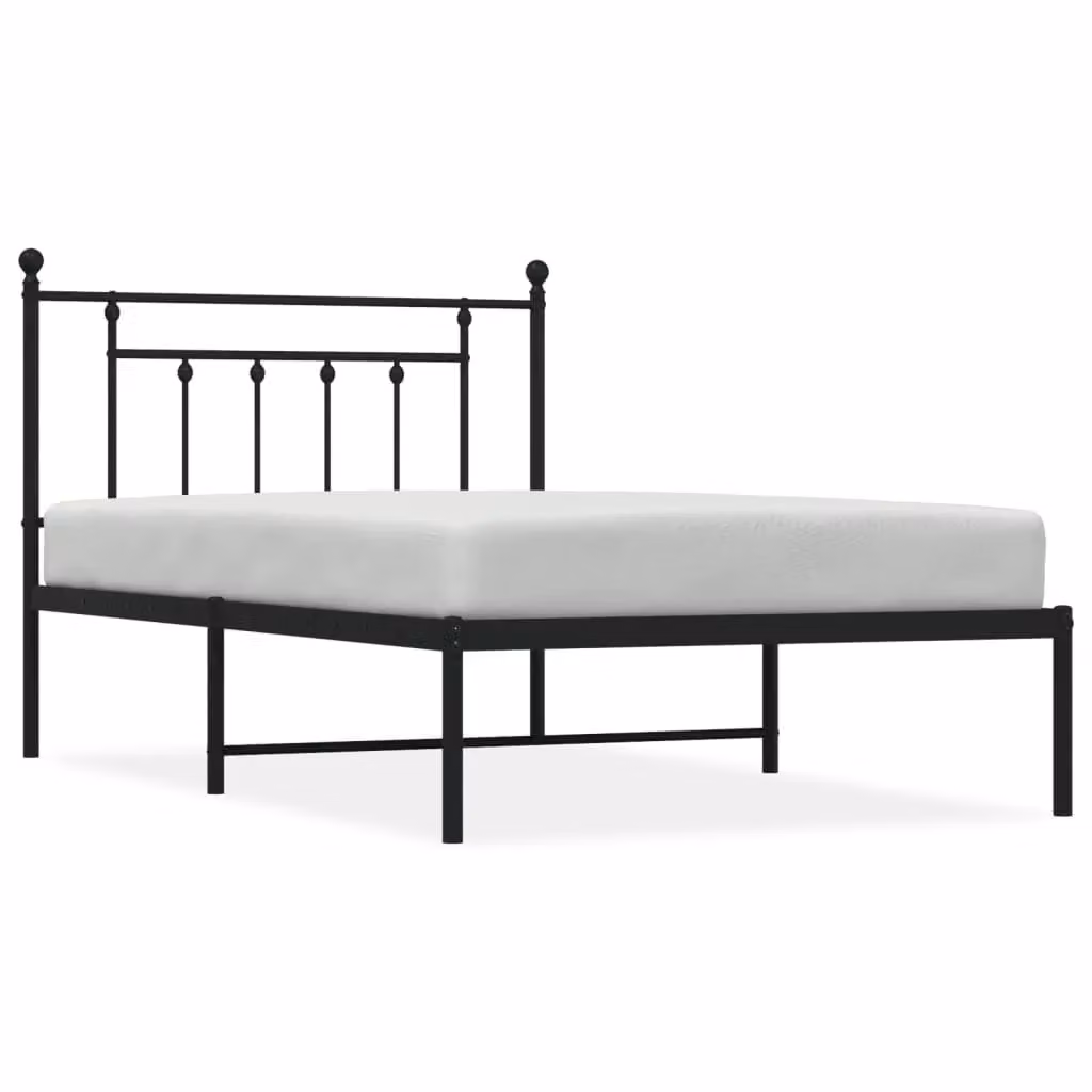 Berkfield Home Metal Bed Frame with Headboard in Black W: 107 cm, L: 203 cm – 2