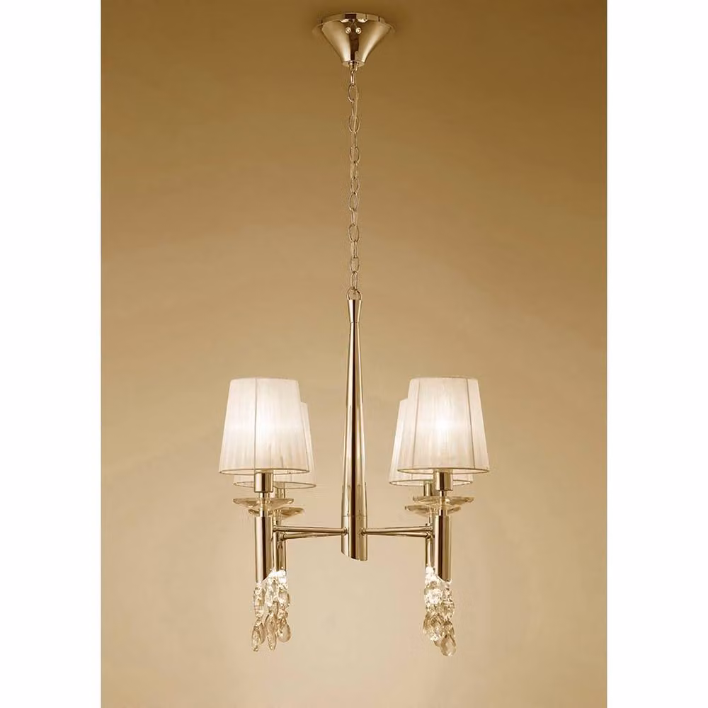 Netlighting Tiffany Pendant Light with Crystal and Cream Fabric Shades in French Gold – 2