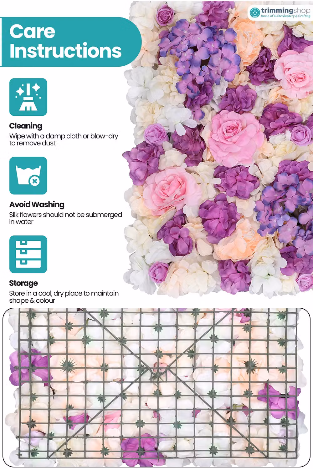 Neel Blue Purple Artificial Floral Wall Panel for Wedding Photography Backdrops W/D/H: 60 x 40 x 40 cm – 3