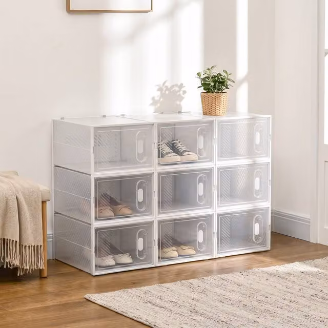 STILVORA Stackable Clear Acrylic Shoe Storage Box with Magnetic Door, W: 36.0 cm, D: 21.0 cm, H: 28.0 cm