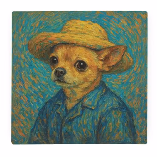 Purely Home Van Gogh Chihuahua Glass Worktop Protector, Square, Blue and Multicolour, W: 30 cm x D: 30 cm x H: 30 cm