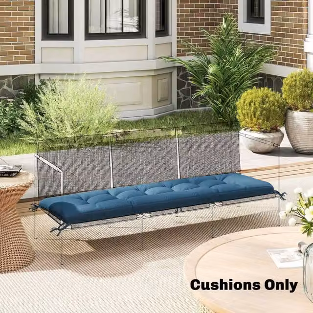 OUTSUNNY Blue Memory Foam Sun Lounger Cushion with Ties and Water Repellent Outdoor Fabric