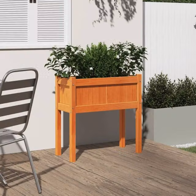 Berkfield Home Beautiful Garden Planter with Legs in Waxed Brown Solid Pine, W/D/H: 70 x 31 x 70 cm – 1
