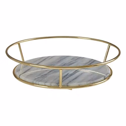 Orsina Delphine White and Grey Marble Fruit Basket with Brass Finish – 2
