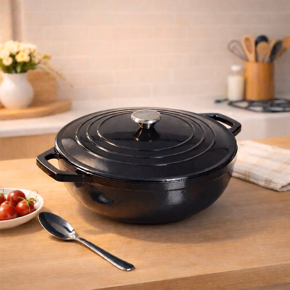 Toque Black Enamelled Cast Iron Dutch Oven Casserole Dish with Self-Basting Lid, Diameter: 30.5 cm – 3