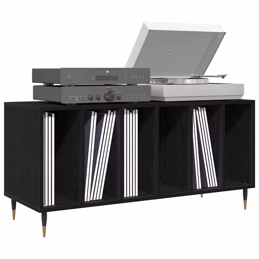 Berkfield Home Modern Black Oak Record Cabinet, W/D/H: 100 x 38 x 48 cm – 3