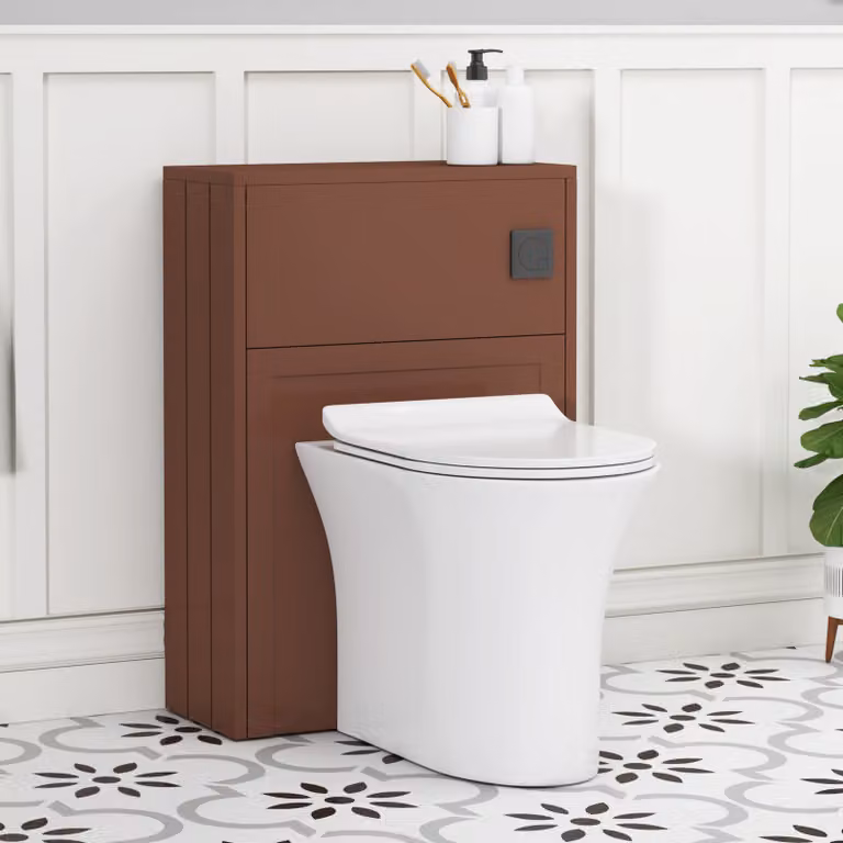 Royal Bathrooms Elmore Terracotta Clay BTW WC Unit with Breeze Rimless Toilet Pan, Slim Seat and Cistern, Width: 55 cm