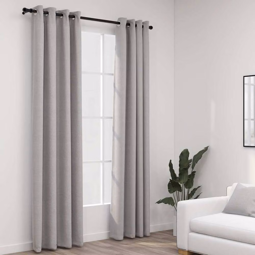 Berkfield Home Grey Linen-Look Blackout Curtains with Eyelets, 2 Pack, W: 140 cm, H: 225 cm – 2