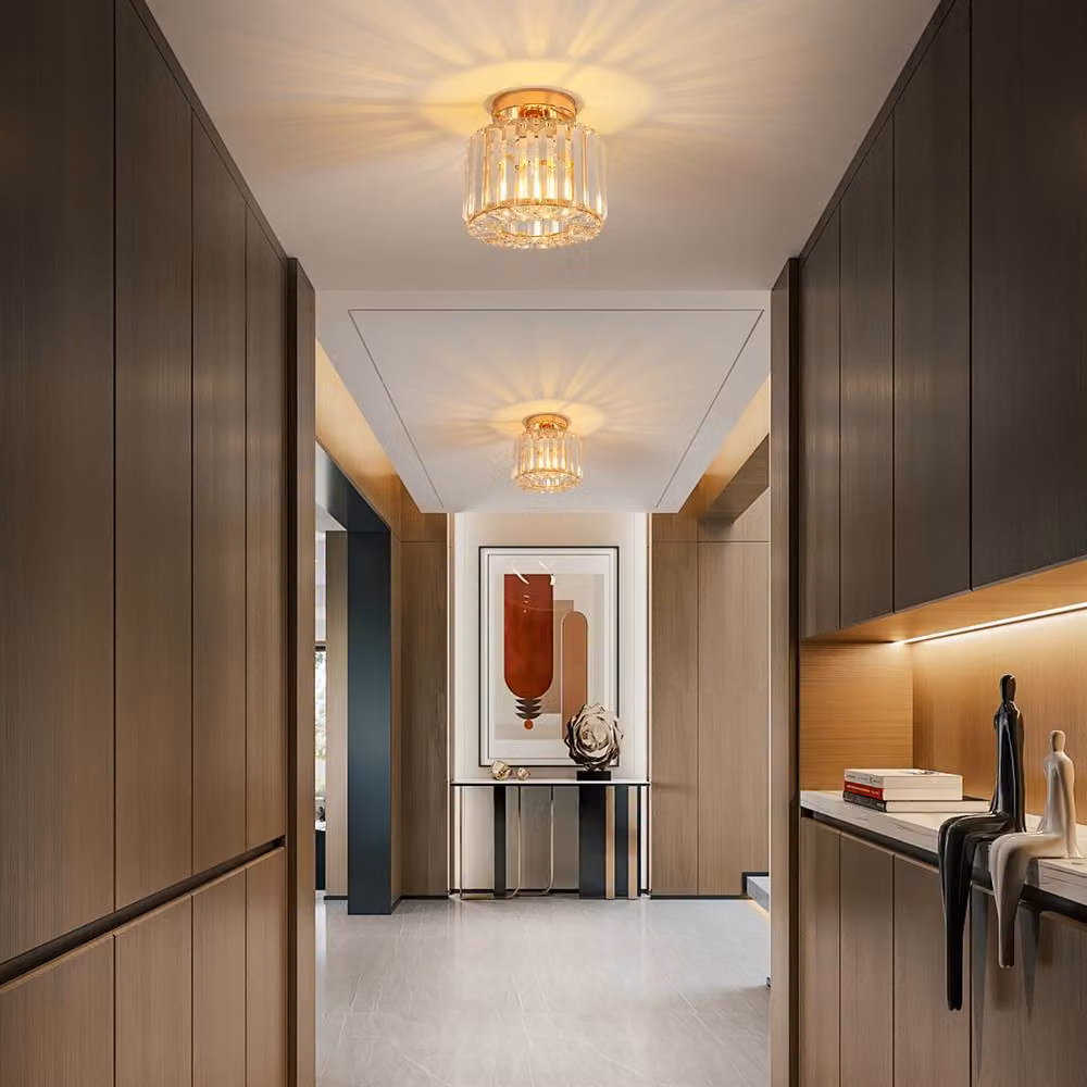 Goeco Modern Gold Crystal LED Ceiling Chandelier for Hallways with E27 Bulb Holder – 2