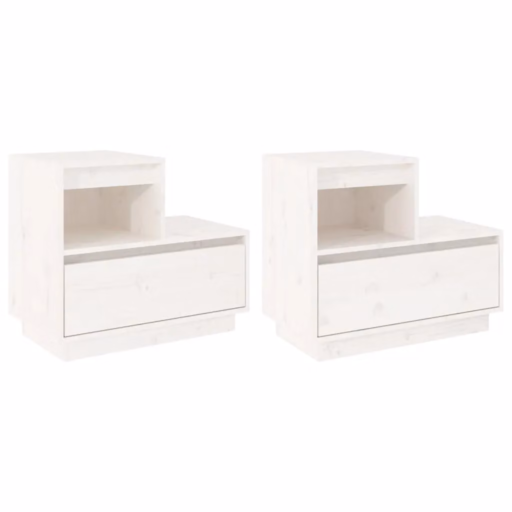 Berkfield Home Set of 2 White Solid Wood Pine Bedside Cabinets, W/D/H: 60 x 34 x 51 cm – 2