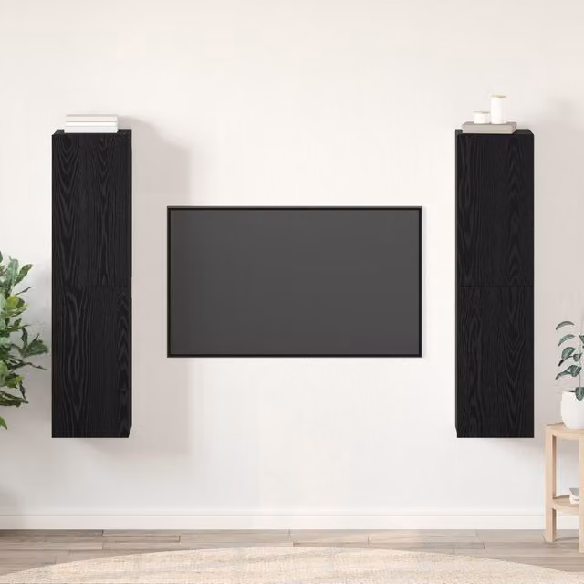 Berkfield Home 4-Piece TV Cabinet in Black Oak, W/D/H: 60 x 30.5 x 30 cm