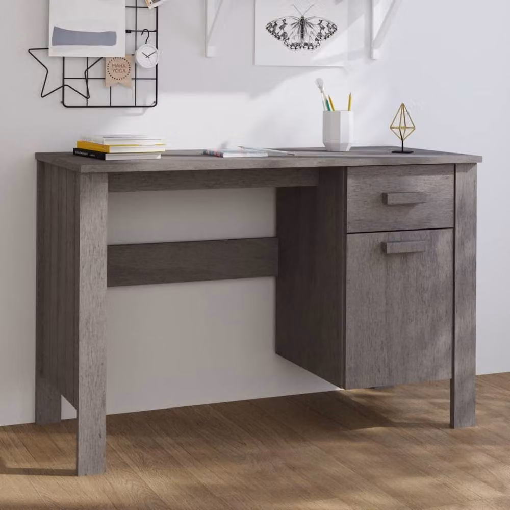 Berkfield Home HAMAR Writing Desk in Light Grey Solid Pine, W/D/H: 113 x 50 x 75 cm – 2