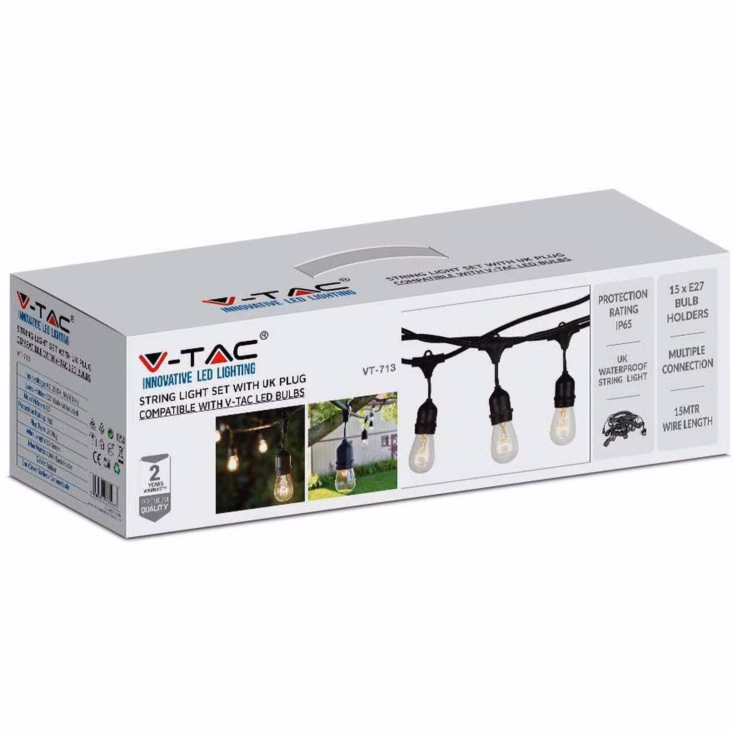 V-TAC Connectable Vintage LED String Light with Warm White Glass Drops, Black – 3