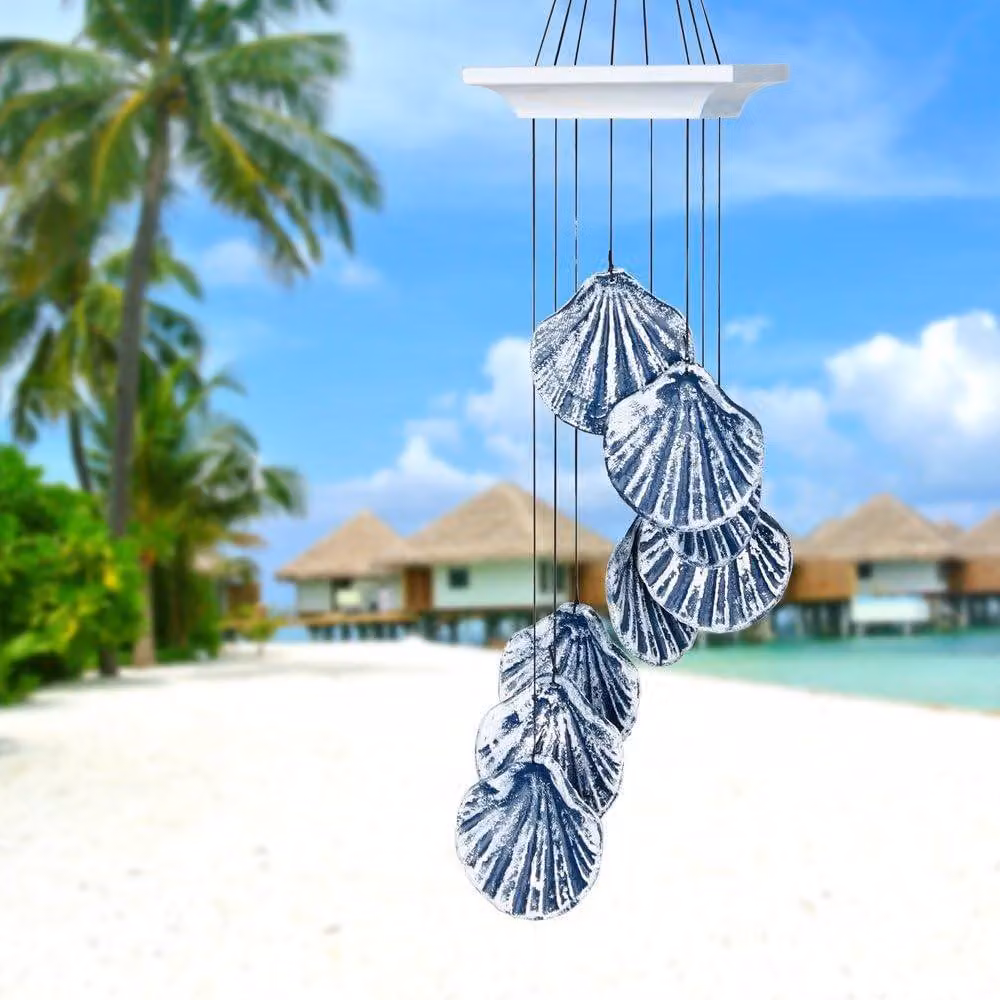 Woodstock Chimes Seashore Hanging Wind Chime with Blue and Silver Scallop Shells – 2